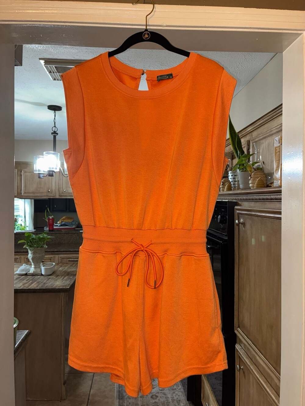 Ofeefan Bright Orange Sleeveless Drawstring Romper